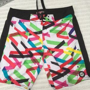 Roxy Men's Swim Trunk Board Shorts Size XL Lightweight Front Tie Geo Multicolor